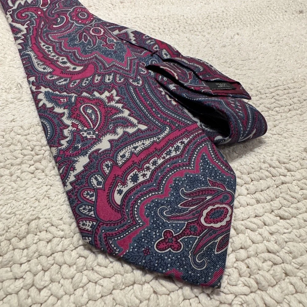 Vintage Polo Ralph Lauren Tie Burgundy Blue Paisley 100% Silk Heritage Classic